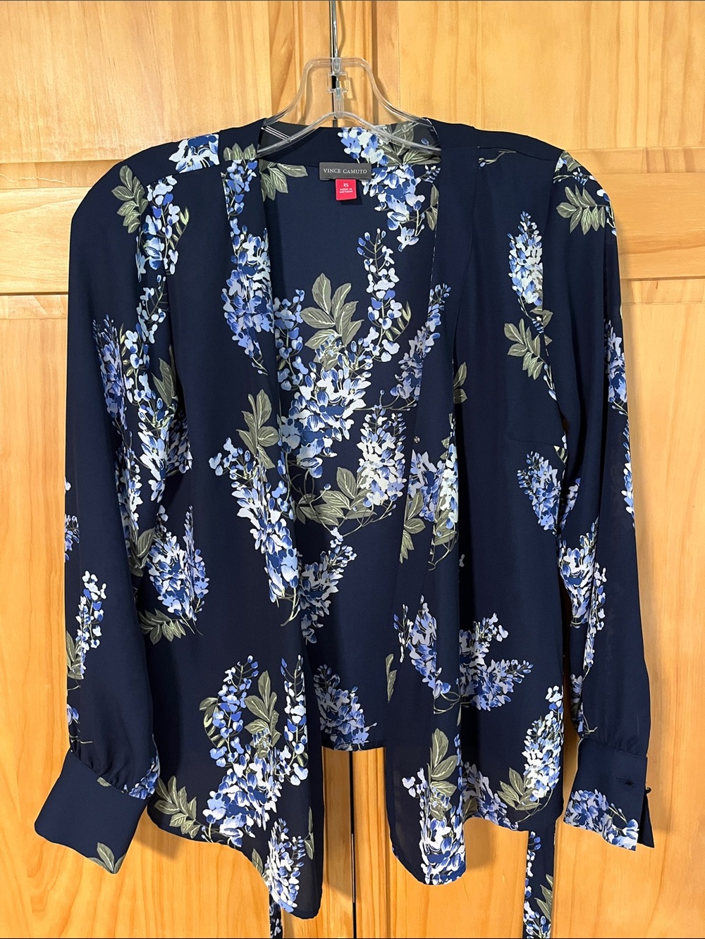 Vince Camuto Navy Floral Tie-Front Blouse